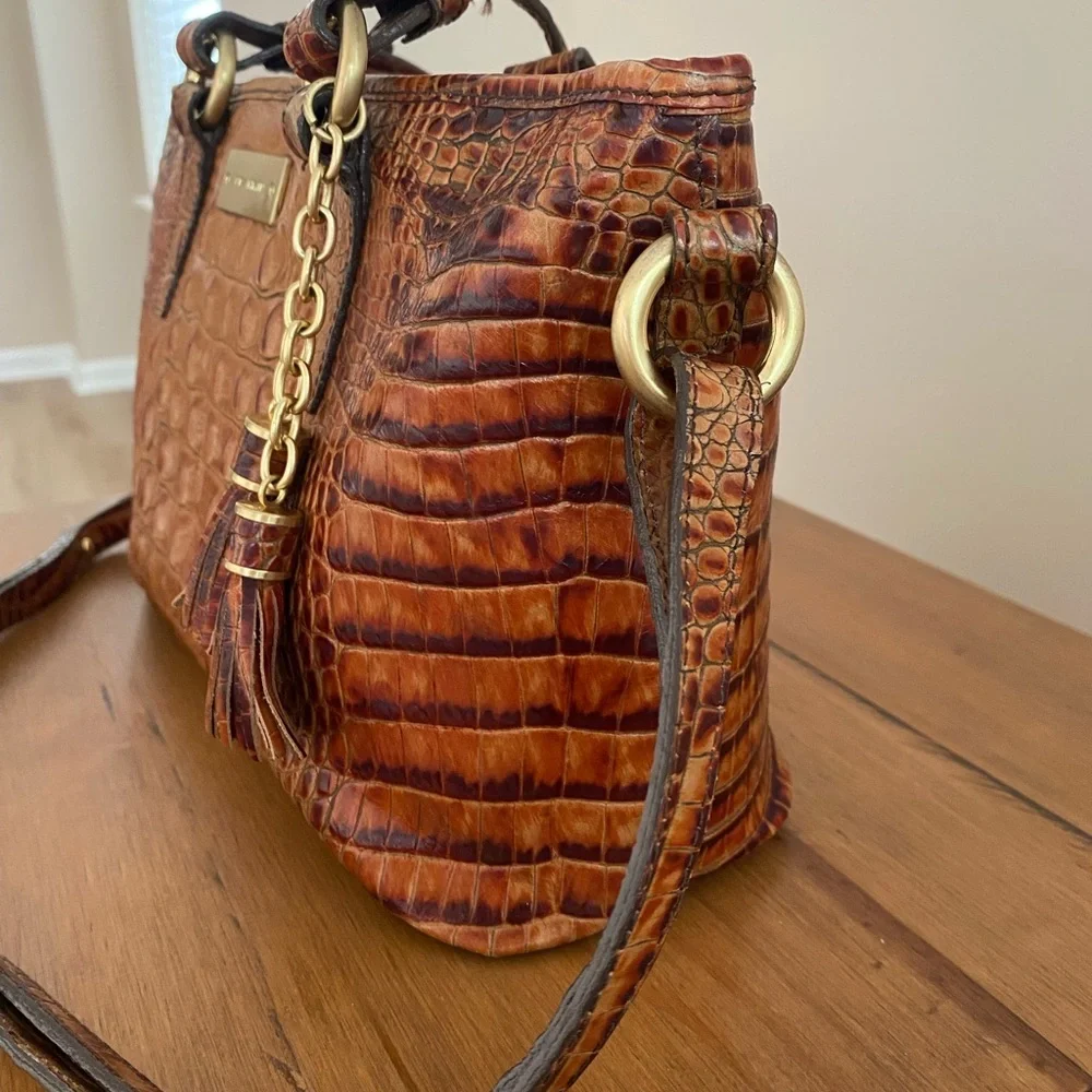 Brahmin Mini Asher Satchel Almond Melbourne Leather Croc Embossed Shoulder Bag - Picture 10 of 10